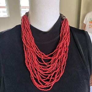 Chic Multi-Strand Red Beaded Necklace